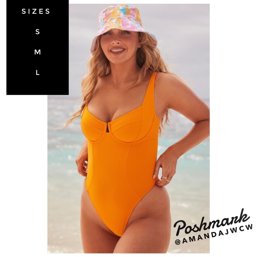 NWT Camille Kostek Iconic One Piece Swimsuit in Orange- Brand New With Tags